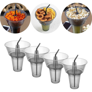 Gobelet en PET pour poulet frit, protection de l'environnement, personnalisé pour les cinémas et parcs d'attractions, avec buse d'aspiration, multifonction, nouveauté, portable - Product Image 1