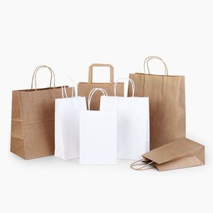 Sac en papier kraft blanc et brun personnalisé avec poignée portable pour barbecue, thé au lait, gâteaux et livraison de nourriture - Product Image 1