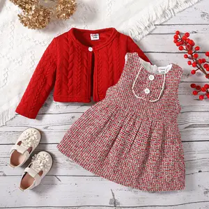 Baby girl dress set sleeveless back zipper dress red long sleeve cape coat