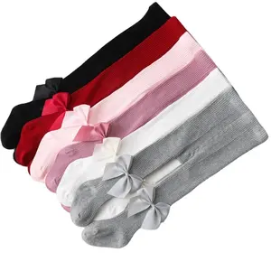New Style Korean Fashion Handmade Cute Big Bow Infant Pantyhose Soft Cotton Fancy Ribbon Bow Baby Pantyhose Tights