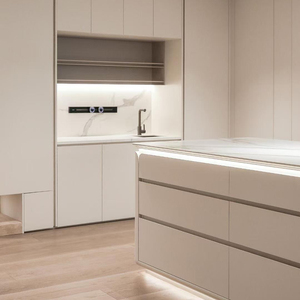 خزائن مطبخ فاخرة من الخشب الصلب مضادة للماء مصنوعة حسب الطلب، مجموعة خزائن مطبخ عصرية مع حوض - Product Image 4