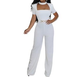 Mono elegante de mujer con cuello tipo bufanda, manga corta y pierna ancha, a la moda - Product Image 4