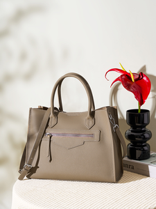 <span class=keywords><strong>Bolso</strong></span> de Mano <span class=keywords><strong>Grande</strong></span> de Cuero Genuino Gris con Cierre de Cremallera, Bolsos de Oficina, Bolsos de Moda para Chicas, <span class=keywords><strong>Bolso</strong></span> Bandolera Personalizado - Product Image 5