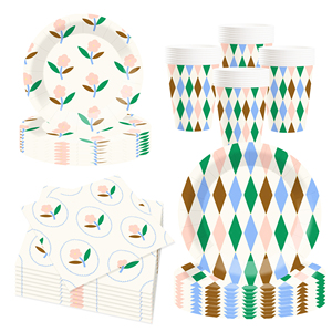 ชุดอุปกรณ์จัดงานวันเกิดเด็ก DAMAI ของชำร่วยงานวันเกิดสำหรับชุดภาชนะบนโต๊ะอาหาร สำหรับ 8 ท่าน จานกระดาษลายทางสีเขียว ผ้าเช็ดปาก - Product Image 3