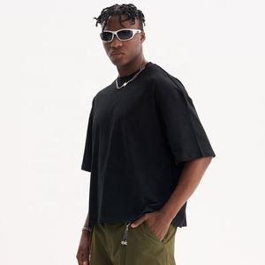 เสื้อยืดผ้าฝ้าย100% เปล่าทรงครอปสำหรับผู้ชายเสื้อยืดโอเวอร์ไซส์ทรงหลวมโลโก้ที - Product Image 6