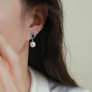 WENCHI ต่างหูหยดน้ำประดับเพทายสีน้ำเงินและมุกธรรมชาติ เครื่องประดับแฟชั่นสุดหรู - Product Image 6