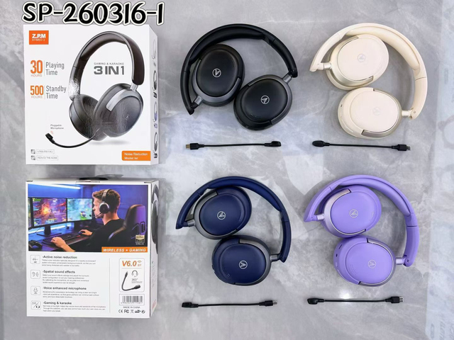3IN1 Over Ear Bluetooth Headphones with Detachable Mic Active Noise Cancelling Headset for Gaming Karaoke, Music, 5-10H Playtime
