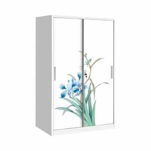 Armoire métallique coulissante moderne à 2 portes avec motif floral et miroir, armoire de rangement pliable pour chambre à coucher, garantie de 3 ans - Product Image 1