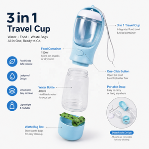 Bouteille de voyage portable 3 en 1 pour animaux de compagnie, distributeur d'eau pour chien avec distributeur de sacs à déchets, porte-nourriture et eau pour les promenades en plein air - Product Image 2