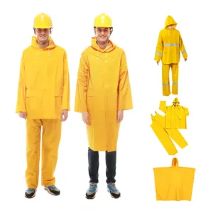 Wholesale customized logo work thick rain coat poncho reusable PVC waterproof long raincoat for men