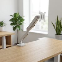 Soporte de Escritorio AUKI Directo de Fábrica, Brazo para Monitor con Resorte de Gas Blanco, Montaje Individual, Altura Ajustable, Movimiento Completo, Soporte VESA