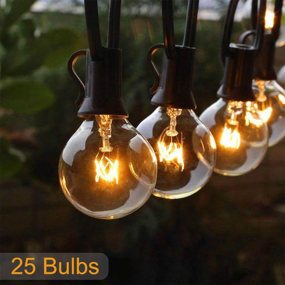 Açık parti bahçe G40 küre Festoon peri lamba 25FT veranda düğün dekoratif asılı Vintage Edison Led ampul dize ışık