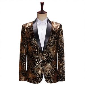 Chaqueta de Traje de Poliéster con Lentejuelas Doradas de un Solo Botón para Hombre, Ideal para Cantantes, Conciertos, Bares y Anfitriones de Discotecas - Product Image 4