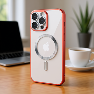 Étui magnétique transparent chromé de qualité supérieure avec protection de l'appareil photo pour iPhone 16 Pro Rouge - Product Image 2