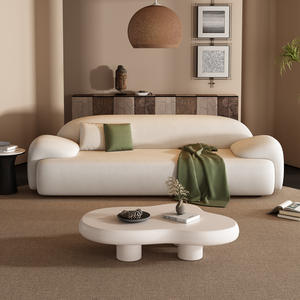 Divano Componibile Moderno Color Crema, <span class=keywords><strong>Design</strong></span> Minimalista con Struttura in Legno e Imbottitura in Tessuto e Spugna per Appartamenti, Hotel e Soggiorni - Product Image 6