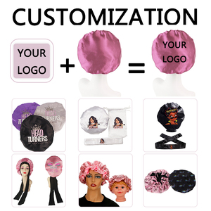 New Design Custom Logo Double Layer Satin <strong>Bonnet</strong> With Satin Bags for Women Designer Satin Hair Wrap Nightcap With Logo Tie Band - Product Image 4