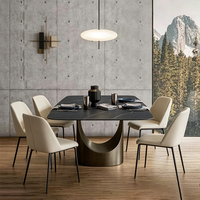 Table à manger rectangulaire de luxe moderne en pierre frittée noire avec base en métal en forme de U, mobilier de maison pour 6 personnes