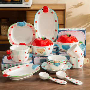 Creative Cartoon Cute apple <strong>Elephant</strong> <strong>Ceramic</strong> Tableware Set Dining Set for Breakfast Salad Dessert Snack Plate Christmas Gift - Product Image 3