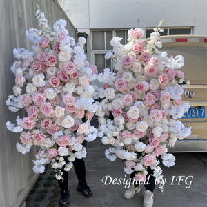 IFG Élégant Artisanat Rose Rose Fleurs et Verdure Arc Floral pour Décor de Scène de Fête de Mariage - Product Image 2
