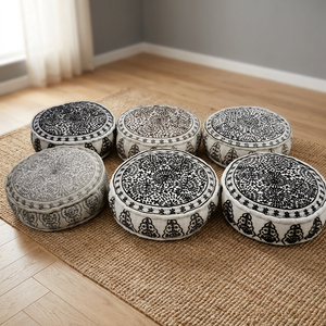 Puf de Suelo Decorativo Artesanal con Diseño Étnico Indio Bordado, Estilo Bohemio, Venta al Por Mayor de Comercio Justo - Product Image 3