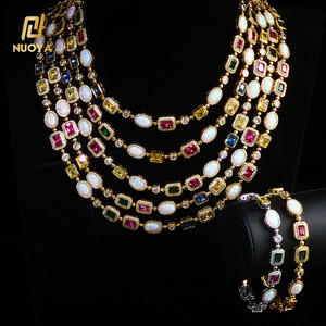 Collar de Cadena de Eslabones con Cruz de Diamantes CZ de Colores NUOYA, Cadena de Eslabones con Ópalo de Colores Chapada en Oro, Joyería Fina Estilo Hip Hop para Hombres y Mujeres, Regalo - Product Image 1