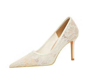 Chaussures de mode pour femmes 2024 Nouveauté Été Escarpins en maille couleur vin à talons hauts pour mariage - Product Image 3