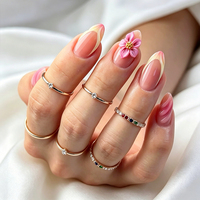 Uñas Postizas de ABS con Diseño Patriótico del 4 de Julio, Rojas, Blancas y Azules, Reutilizables, Cortas, en Forma de Almendra, Virales en TikTok