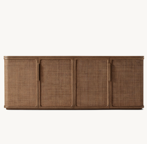 Mobile Moderno in Legno di Quercia Massello per <span class=keywords><strong>Soggiorno</strong></span> Credenza a 4 Ante in Legno e Canna - Product Image 5