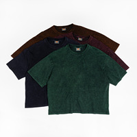 Kaos Pria Harga Terjangkau 100% Katun Warna Solid Desain Polos Vintage Washed O-Neck Kerah Rib Lengan Pendek Longgar