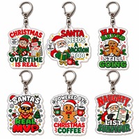 Set Gantungan Kunci Akrilik Natal Kustom 6 Buah, Aksesoris Santa, Manusia Salju, dan Pohon Natal yang Lucu, Grosir