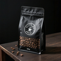 Sachet de café à fond plat GRS à 8 soudures latérales, pochette stand-up refermable, impression héliogravure, 250 g/m², 500 g/m², 1 kg, recyclable, moderne