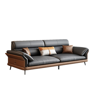 Canapé deux places <span class=keywords><strong>en</strong></span> <span class=keywords><strong>cuir</strong></span> de style Mid-Century, design color block noir et marron, pieds <span class=keywords><strong>en</strong></span> bois robustes, sectionnel, <span class=keywords><strong>pour</strong></span> villa et mobilier de maison - Product Image 4
