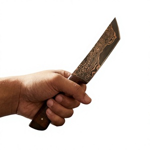 Cuchillo de Hoja Fija de Acero Damasco y Cobre con Mango de Madera, Personalizable, para Caza, Camping y Supervivencia - Product Image 2