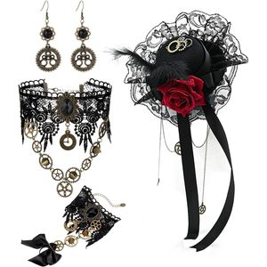Accesorios de Disfraz Steampunk para Mujer, Sombrero Vintage, Guantes de Encaje, Collar, Joyería, Atuendo Gótico de Halloween, 27x7cm - Product Image 1
