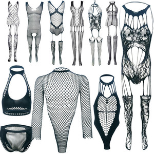 Men <b>Fishnet</b> Bodysuit Openwork Jacquard Pattern Spandex Nylon Spring 2024 - Product Image 1