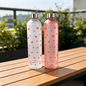 Bottiglie d'acqua in plastica PC da 1000 ml di grande capacità, stampate con un grazioso fiocco <span class=keywords><strong>rosa</strong></span>, adatte per uscire e per il campeggio, per studenti. - Product Image 2