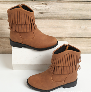 Bottines à franges en daim marron pour femmes, bottes d'hiver pour enfants, bottes d'hiver en cuir pour enfants - Product Image 4