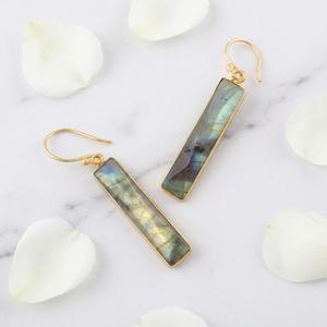 Labradorite Bar Drop <b>Earrings</b> 18k Gold Plated Bezel Set Brass Wholesale Jewelry Women Fashion Dangle <b>Earrings</b> Gift For Mom - Product Image 5