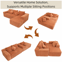 Canapé modulaire en forme de L VERNSSY, assise profonde, en velours côtelé, dossier séparé, mobile et lavable, pour salon, hôtel, villa