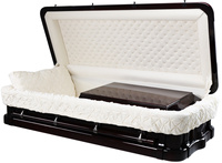 Ataúd Funerario Estilo Americano Ecológico de Primera Calidad en Caoba Tallado a Mano con Interior de Terciopelo Personalizable para Adultos