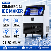 Machine à glaçons carrés 220V entièrement automatique 100kg à refroidissement par air avec compresseur, pompe à eau et PLC pour usage commercial