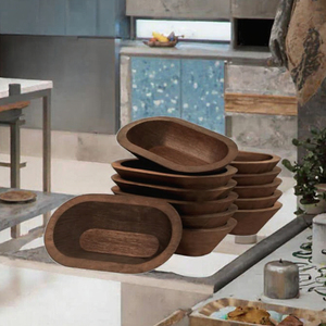 Wooden <b>Dough</b> <b>Bowl</b> Oval Serving <b>Bowl</b> Rustic Food Serving <b>Bowl</b> for Salad Fruit Party Kitchen - Product Image 3