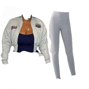 Peeqi Fashion - Ensemble 2 pièces pour femme : veste courte à manches longues avec fermeture éclair et broderie, et pantalon - Tenue décontractée, survêtement - Product Image 6