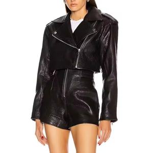 Nuevo Diseño de Alta Calidad, Conjunto de Cuero para Mujer, Chaqueta Corta con Cierre, Shorts en Línea A, Falda de Cuero Brillante, Traje de Mujer - Product Image 2