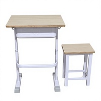 Ensemble bureau et tabouret pour étudiant, structure en bois et métal, table d'étude scolaire avec plateau de rangement, hauteur réglable