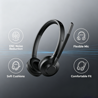 Casque de centre d'appels, micro sans fil à suppression de bruit ENC, fixation sur serre-tête, coussinets d'oreille souples pour réunions en ligne au bureau