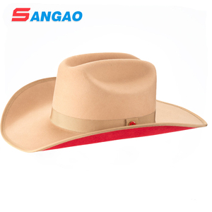 Making Fashion Creme <strong>Man</strong> Cowboy Hat with Red Brim Bottom Felt <strong>Fedora</strong>