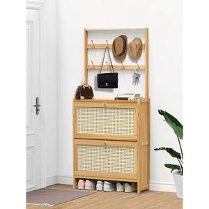 Small apartment entryway <b>shoe</b> cabinet, minimal space, simple <b>shoe</b> <b>rack</b>, flip-down cabinet with doors against the <b>wall</b>, - Product Image 1