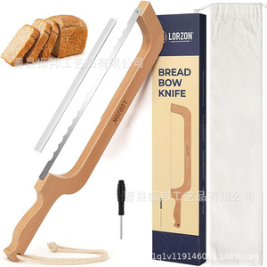 Wooden <b>Bread</b> <b>Cutter</b> With Handle 6-7.9in Bamboo Blade For Baguette Toast Cutting Tool Convenient Storage Hanging Strap - Product Image 3