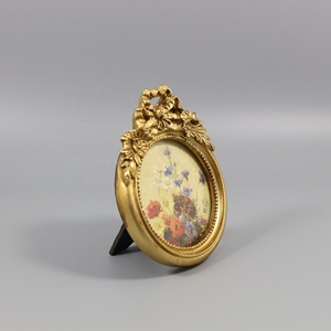 Resin <strong>Round</strong> Photo <strong>Frame</strong> 3x3 Inch Baroque Ornament Picture <strong>Frame</strong> Small Hanging Glass Decor for Home or Office - Product Image 2